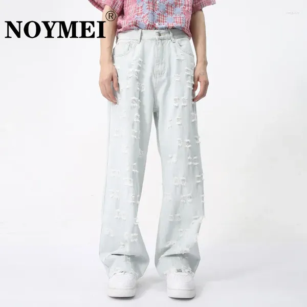 Herren Jeans Noymei Summer Hole Design 2024 Denimhose Feste Farbe Trendy All-Match Vintage Style High Street Männlicher Straight Jean Wa4431