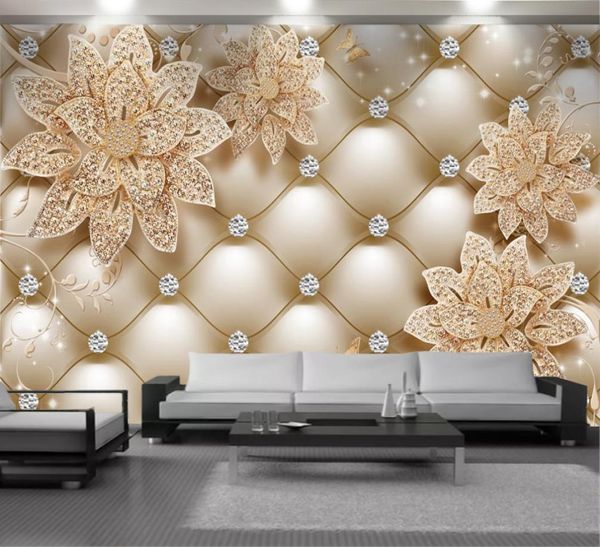 Custom Luxury Diamond Flowers 3d Tapete Wohnzimmer Schlafzimmer Küchenheim Dekor moderne exquisite Blumenmalerei Wandbild Tapete4246203