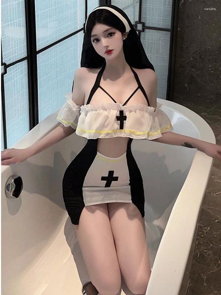 Vestidos casuais moda moda doce mini vestido sexy brincalhão de freira sedutora empregada elegante 2024 tops coreanos k4h9