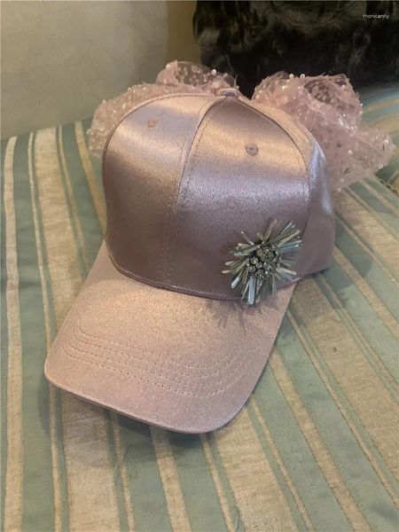 BAPS BALL 202404-SHI Chic Ins Designer Sequestro Bowknot Rhinestones Sun Flower Pink Lady Baseball Cappello da baseball Women Leisure Visor Cap Capo