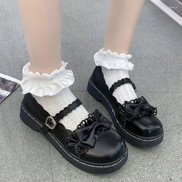 Scarpe casual giapponese Kawaii Lolita Loli Cute Uniform Bow Mary Janes Donna vestito Cosplay Low Low Plus Size 40