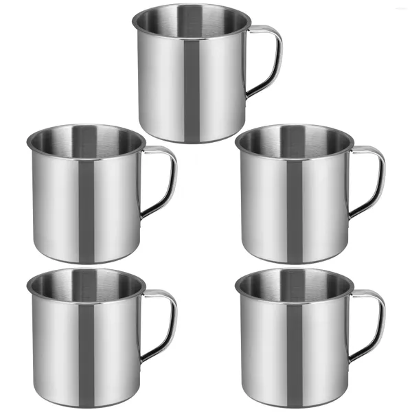 Canecas 5 PCs Office Cup Copes Cups Water portátil Conhece a caneca com tampa de aço inoxidável de leite de leite anti-queda multiuso