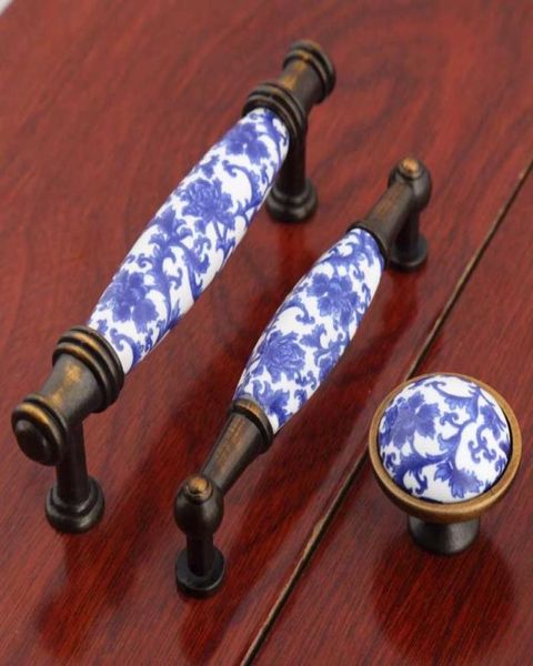 96mm Blue Wave Handle White Porcelain Fashion Furniture Lida