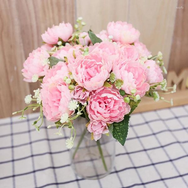 Flores decorativas de 30 cm de rosa peony rosa de buquê de seda falsa Falsa Floral Home Acessórios