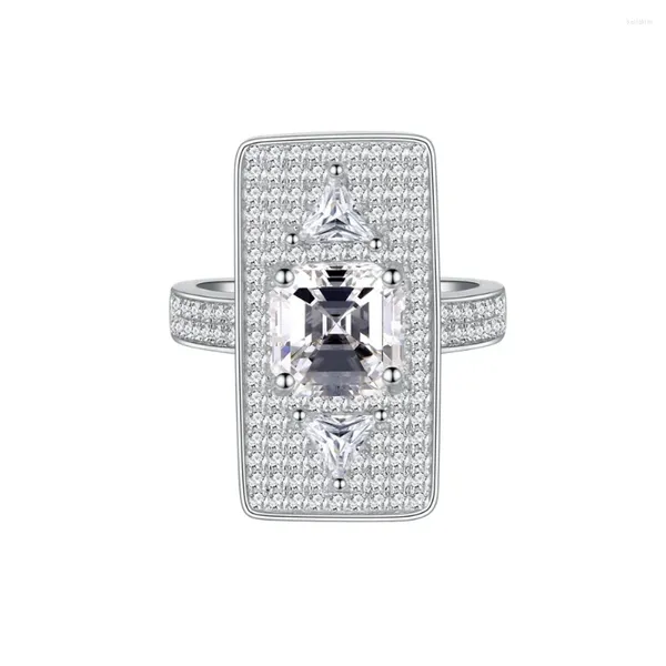 Rings Cluster Original and Product di Zhenchengda: Micro Intarson Diamond Square Exagerated S925 Silver Ringsmall Minimalista versatile minimalista