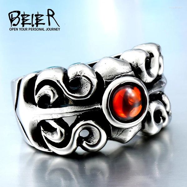 Cluster Rings Beier Drop One Piece Vintage Friar Men's Ring с украшениями Red Stone Fashion BR8082