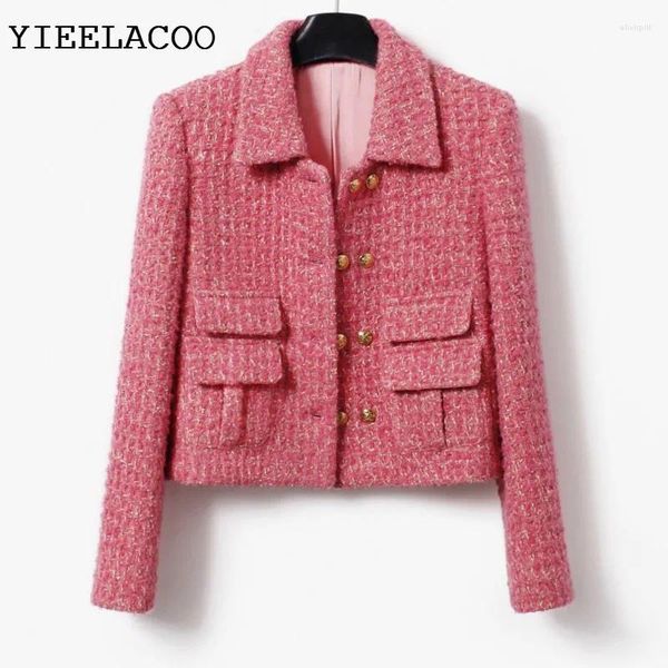 Jackets femininos Red Tweed Jacket Autumn/Winter Coat Classic e elegante fragrância One Piece