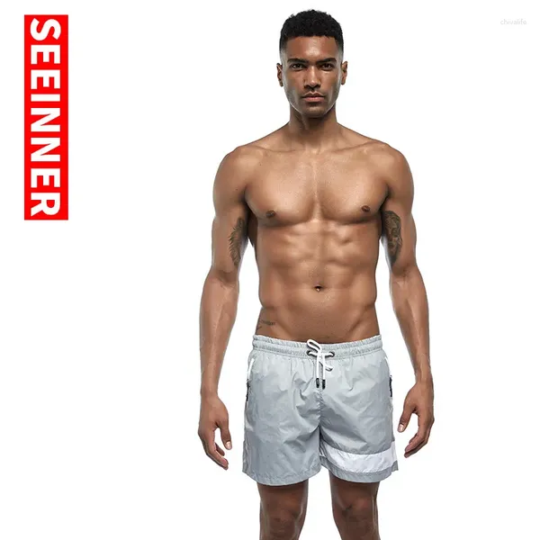 Herren Shorts sexy Boxer dünne gerade Bein Fünf -Stück Hose Farbe passende Jugendsporthosen Reißverschlüsse Reißverschluss Taschen Strandkoffer