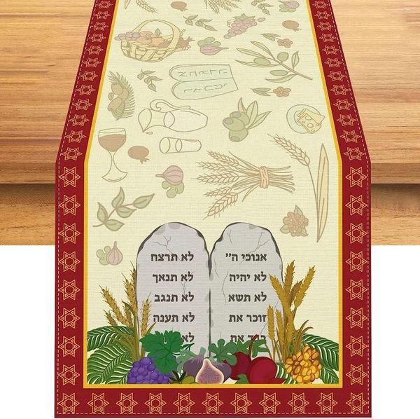 Tala de mesa feliz shavuot linen runner decoração de férias judeu Fig Garnet Uva Wreath of Malt Runners Kitchen Dining