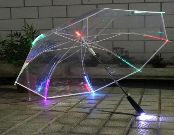 Yiwumart LED Light Transparent Unbrella para presentes ambientais brilhantes Automotores de Party Festa Long Handle Umbrella Y20039253666