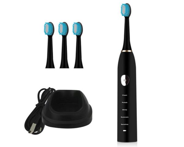 Automatico Electric Dente Sprobatura Dente Spazzola Waterproof Portable Caricamento USB Famiglia ad ultrasuoni con sbiancamento a testa da 3 pacco J1906283350551