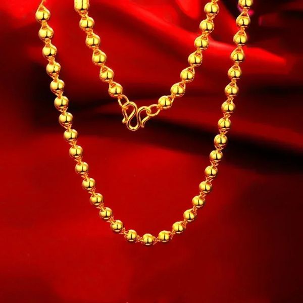 Gioielli al collo Highquality Collana per perline d'oro reale 999 Solido catena a sfere 24K Boss AU750 Fortune di fortune per uomini e donne 240422