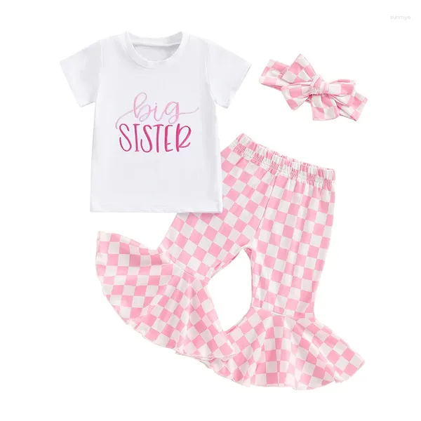 Kleidungssets Kleinkind Baby Mädchen Große Schwester Bell Bottom Outfit Kurzarm T -Shirt karteierte Flare Hosen Sommer Herbst Kleidung