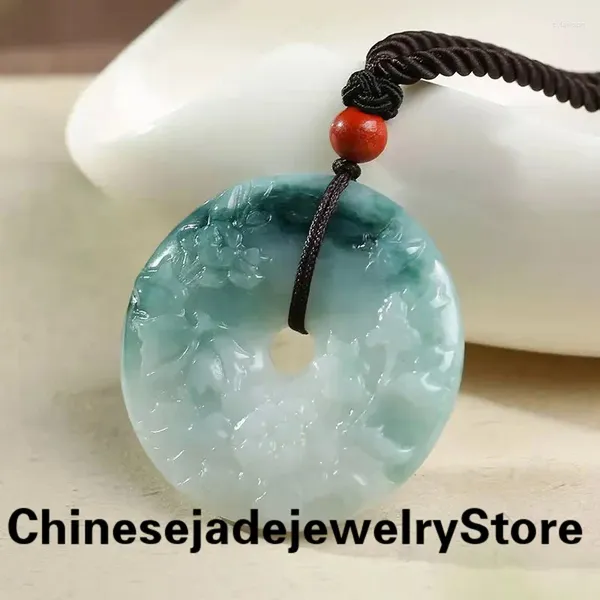 Anhänger Halsketten echte natürliche Jade Donut für Frauen Männer Jadeit Blume Charms echtes chinesisches Jades Stone Accessoires Schmuck Schmuck