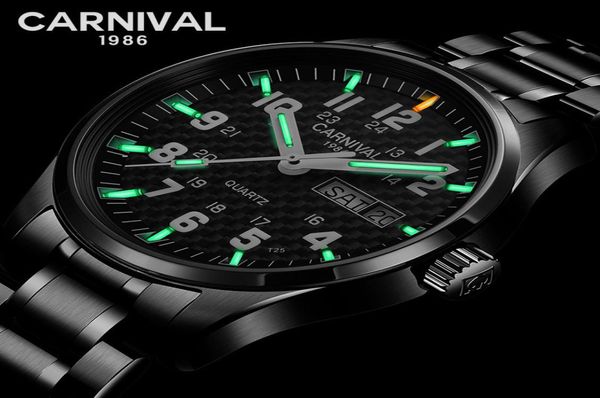 Carnaval 25 anos Tritium self luminous quartzo Men039s Ratina a marca Top Brand Full Black Watch Men With Swiss Movement Double Calend7379020