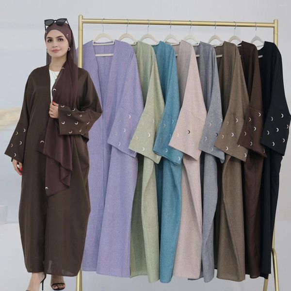 Этническая одежда лунная вышивка белье открыто abaya kimono eid ramadan abayas для женщин Дубай Кардиган Мусульманский Хиджаб платье Кафтан