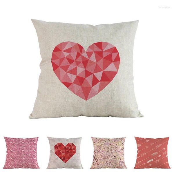 Pillow Happy Valentinstag Geometrische rote Liebe Pfeilmuster Wurffall Home Sofa Dekorative Cover Geschenke für Liebhaber