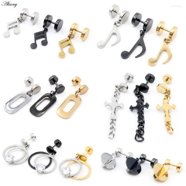 Stud Küpeler Alisouy 2pcs Müzik Not Çapraz Daire Zinciri Paslanmaz Çelik Barbell Dambell Kulak Küpe Tragus Erkek Kadınlar Piercing Mücevher