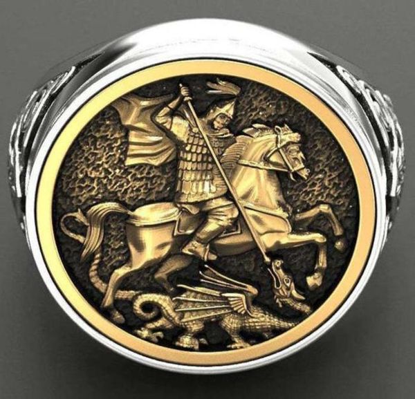 Vintage egemen halka erkekler St George Portre Portre Altın Roman Süvari Ejderha Yüzükleri Kadınlar İçin Boho Nordic Mitolojisi Viking Mücevherleri3416796