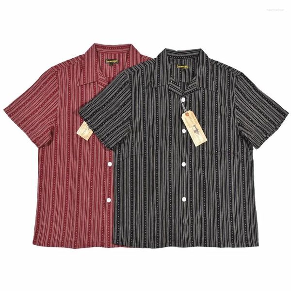 Camisas casuais masculinas Bob dong listrado camisa de lounge retrô de manga curta