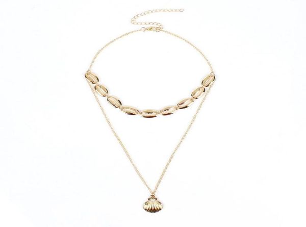 Anhänger Halsketten Gold Ethnische Multi -Layer -Schalen -Statement Halskette SeaShell Beach Kette Choker Frauen Juwely7594938
