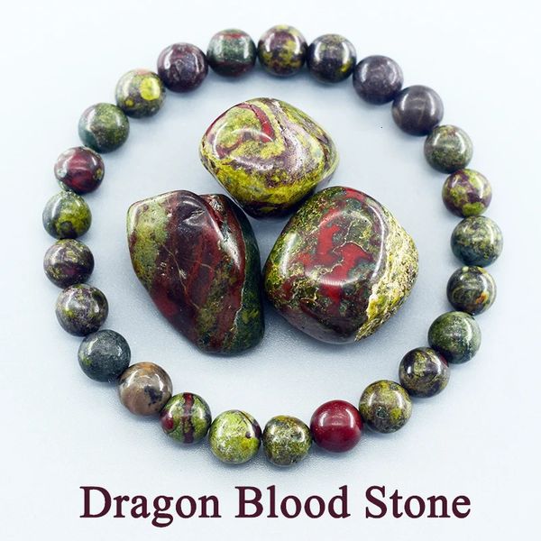 Doğal Dragon Blood Stone Elastik Bilezikler Kadın Erkekler Cazibe Dinozor Jasper Boncuklar Şifa Takı Yoga Meditasyon Bangle Hediye 240423
