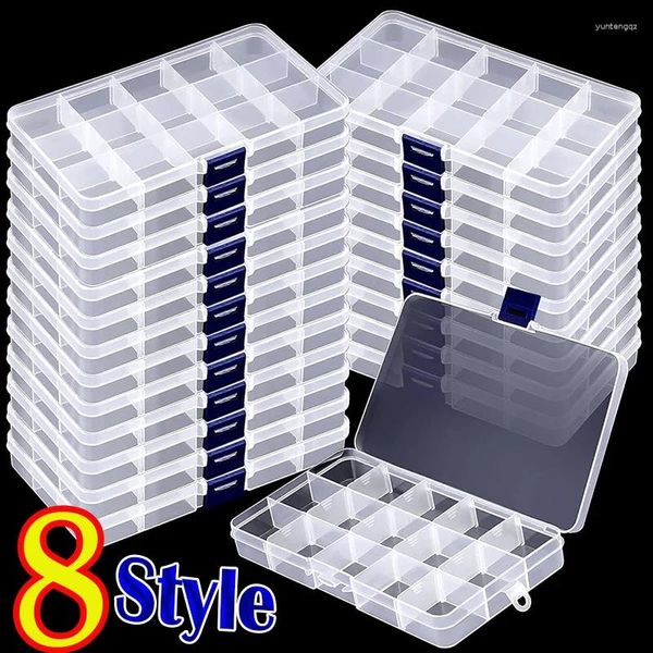 Bolsas de joias 8 estilos 24Grids transparentes de organizador de plástico contas de armazenamento contêiner de armazenamento de brinco de brinco de abrigo estojo de retângulo