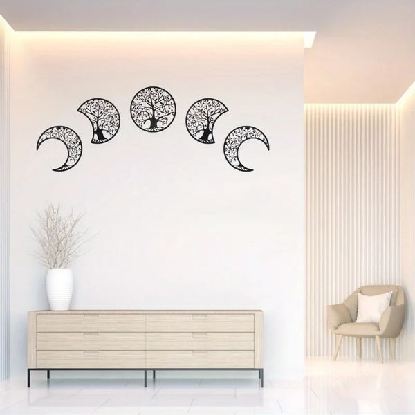 5 pezzi Design Bohemian Moon Fase Wall sospeso - Arte estetica lunare in metallo per la camera da letto casa e arredamento per ufficio 240425