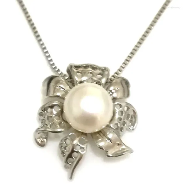 Anhänger Halsketten Großhandel 30 25 mm 11-12 mm weißer Knopf Perlenblütenstil 925 Sterling Silber Pendent Halskette