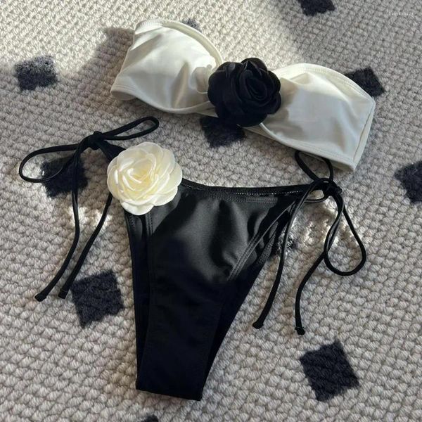 Женские купальники 2pcs/Set Women Bikini Set Sexy Patchwork Color Bandeau Bra-Up Brabs Braws Decor Dec