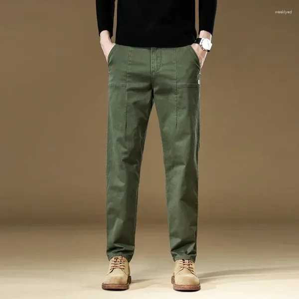 Erkek pantolon 2024 Yüksek kaliteli kargo sıradan erkekler%97 pamuk iş giyiyor Kore geniş jogger haki yeşil marka açık havada pantolonlar erkek