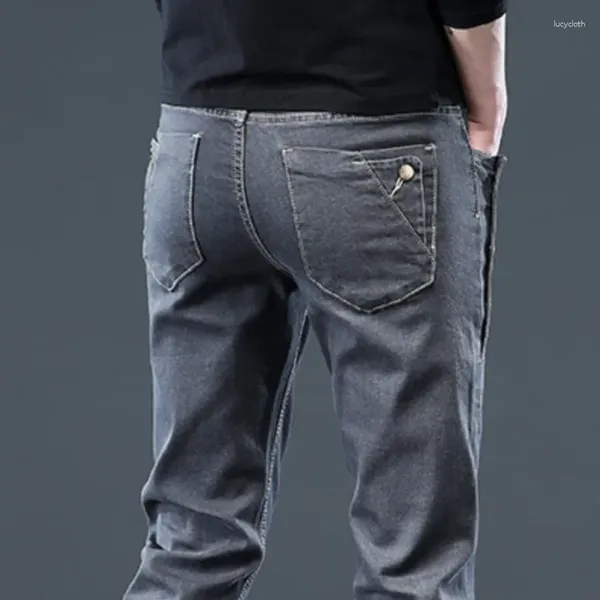 Herren Jeans Korean Denim für Herren hochwertige Stretch Slim Fit Hosen Modeknopf Design Cooles männliche Hosen Marke