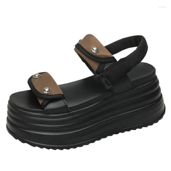 Sandalen 9 cm Frauen Freizeit klobige Plattform Peep Toe High Heels Gladiator Pantoffeln Frau Trendy Summer Beach Leder Sneaker