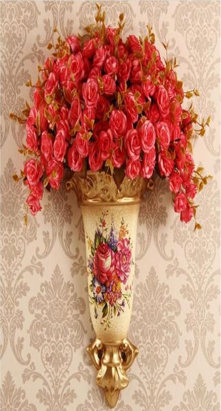 American Retro Wall Hanging Resin Vasin Wall Flower Basket Case Soggiorno Sfondo Ornament Decoration Crafts Penderant9083723