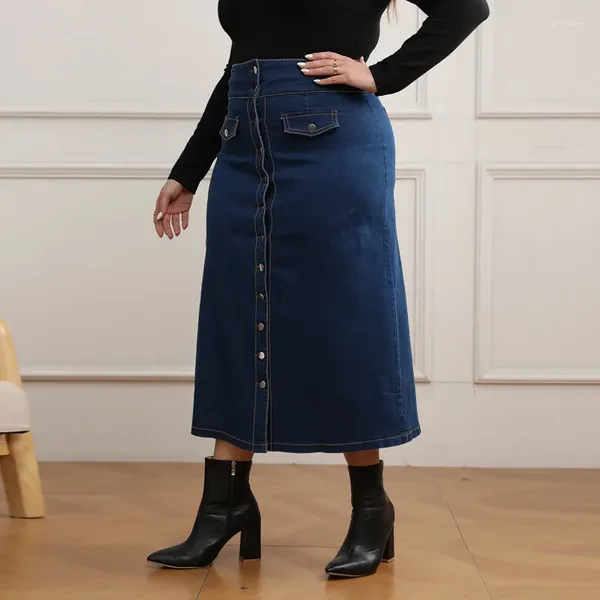 Röcke Vintage Plus Size Lose Chic für Frauen elegant hohe Taille Büro Lady Langer Rock Fashion Blue Jeans weibliche Kleidung