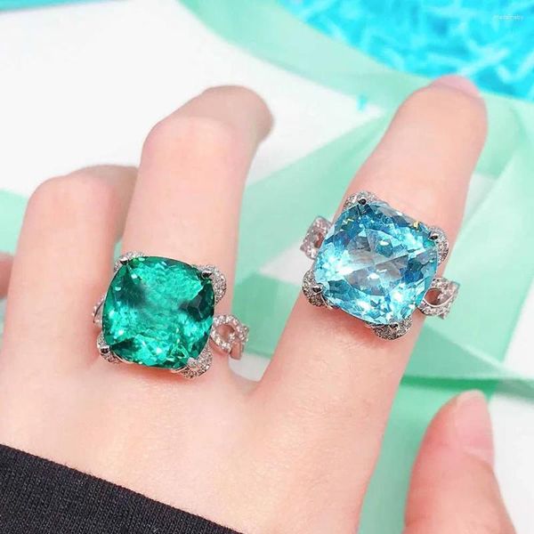 Ringos de cluster 8 s azul de cristal verde opaz esmeralda gemia de diamantes para mulheres 18k Gold branco 925 Jóias de cor de prata Bijoux Gift