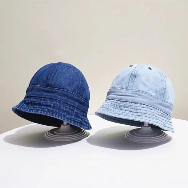 Berets Cottondenim Kids Bucket Hats Unisex 2 Farben Sommer Sonnenschutzhut Sunbonnet Cap Outdoor Fischer