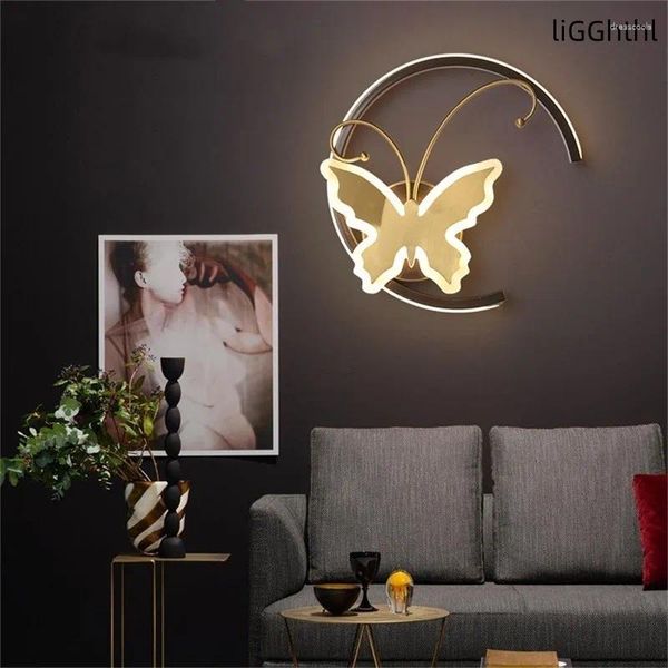 Lâmpada de parede arandelas criativas nórdicas Copper Contemporary Butterfly Shade Light Light para casa de estar em casa quarto