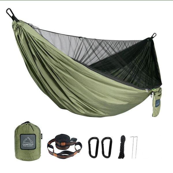 Configuração rápida portátil 290*140cm Viagem Campo ao ar livre Hammock pendurado no sono cama de balanço com mosquito rede 240423