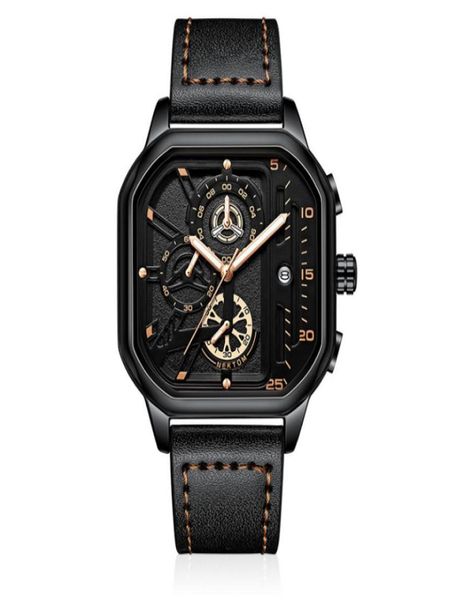 Cool Black Nektom Brand Brand Out orologio da uomo Accurati Cinta di pelle in pelle Accurata orologio da polso a quadrante quadrato luminoso 6200830