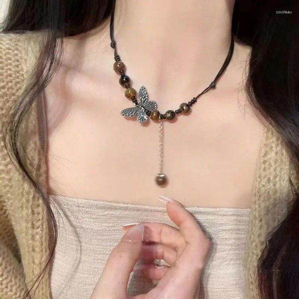 Anhänger Halskette Vintage Mode handgefertigt Keramik Schönheit Schmetterling Halskette für Frauen Pullover Kette Chinesische Juwelierzubehör Accessoires