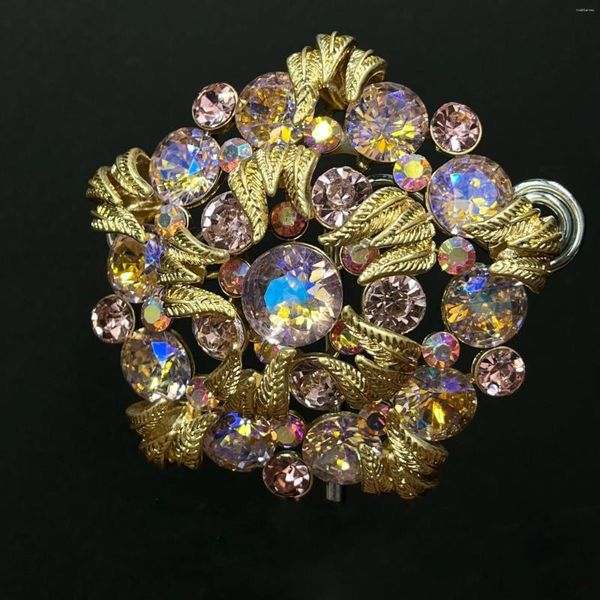 Broches antigos antigos grandes strass ratrocróbio temperamento puro em forma de flores de cobre acessórios para mulheres