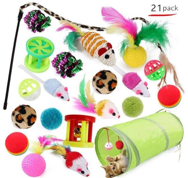 21pcs Cat Toys Kit Комплект складной туннель Toy Toy Fun Peathers Mice Shape Pet Kitten Dog Interactive Play Jllxtc7250696