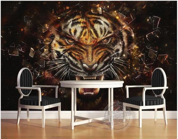 Papel de parede 3d personalizado pó mural desenhado pintura a óleo tigre rugido de fundo da sala de estar papel de parede para paredes 3 d6506191