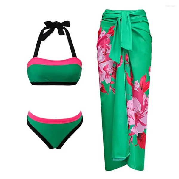 Costumi da bagno femminile cazzo verde vintage alla moda da spiaggia da bagno a due pezzi swim-joint-giunto estate separato bandeau a vita alta bikini