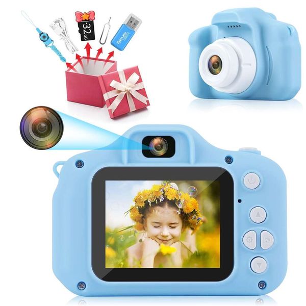 HD Digital Camera Boys and Girls Auto-fotografia Infantil Sol de brinquedo de brinquedo de 3 a 5 anos de idade IPS de 32 GB de 32 GB de cartão azul marinho azul
