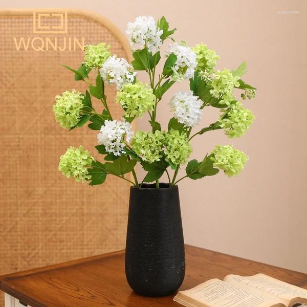 Flores decorativas 1pc simulação galhos longos 5 cabeças bolas bordadas plantas verdes decoração de casa decorações de sala de estar hidrangeias de casamento