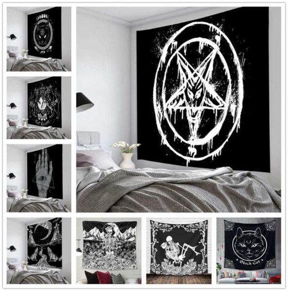 Bandeira pentagrama de Tapeste de Tarô Satanás Black Tapeçaria pendurada Hippie Hippie Moon Wolf Decoração de bruxaria de tapeçarias Bobagem de parede6451691