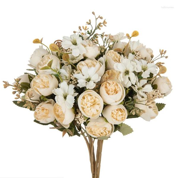 Fiori decorativi fiore artificiale bocciolo tè bocciolo peonia bouquet per la sposa per la casa per la casa accessorio per interni falsa esterna