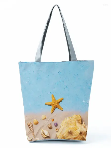 Umhängetaschen gelbe Seesterne gedruckte Handtasche Frauen große Kapazität wiederverwendbarer Einkaufstasche im Freien für Reisebüäge für individuelle Muster